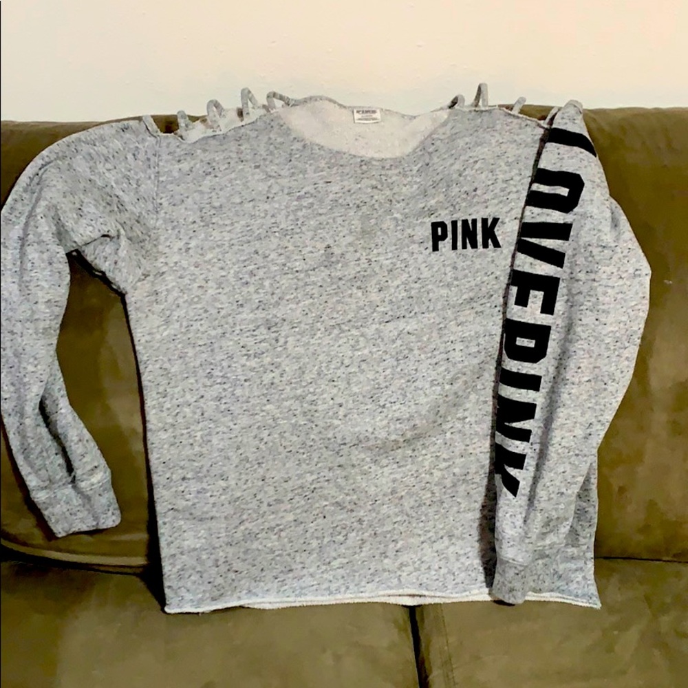 Grey opened shoulder Victoria’s secret sweatshirt